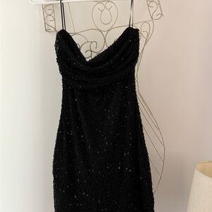 The Vintage Shop Strapless Black Beaded Dress